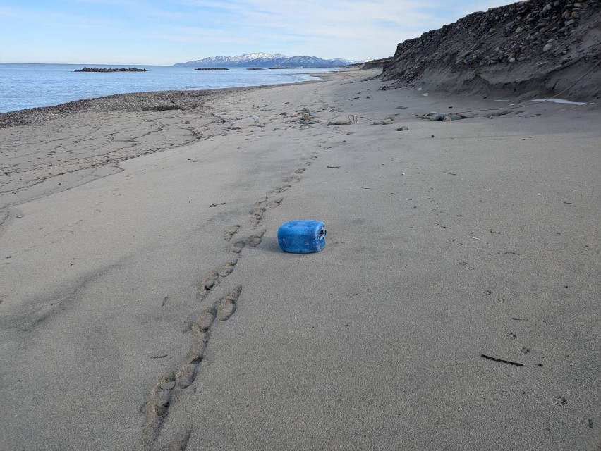 穏やかな海・浜に、ハマナでも無いかなと出てみれば、見つかったのはポリタンク・・・